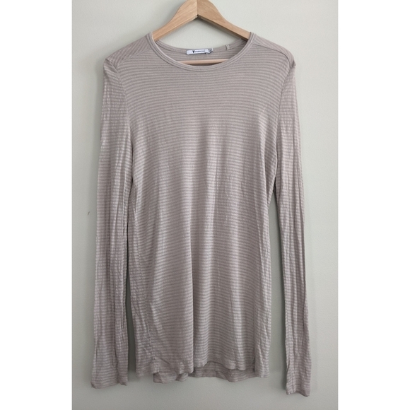 T by Alexander Wang Striped Rayon Henley Tee - Picture 1 of 4